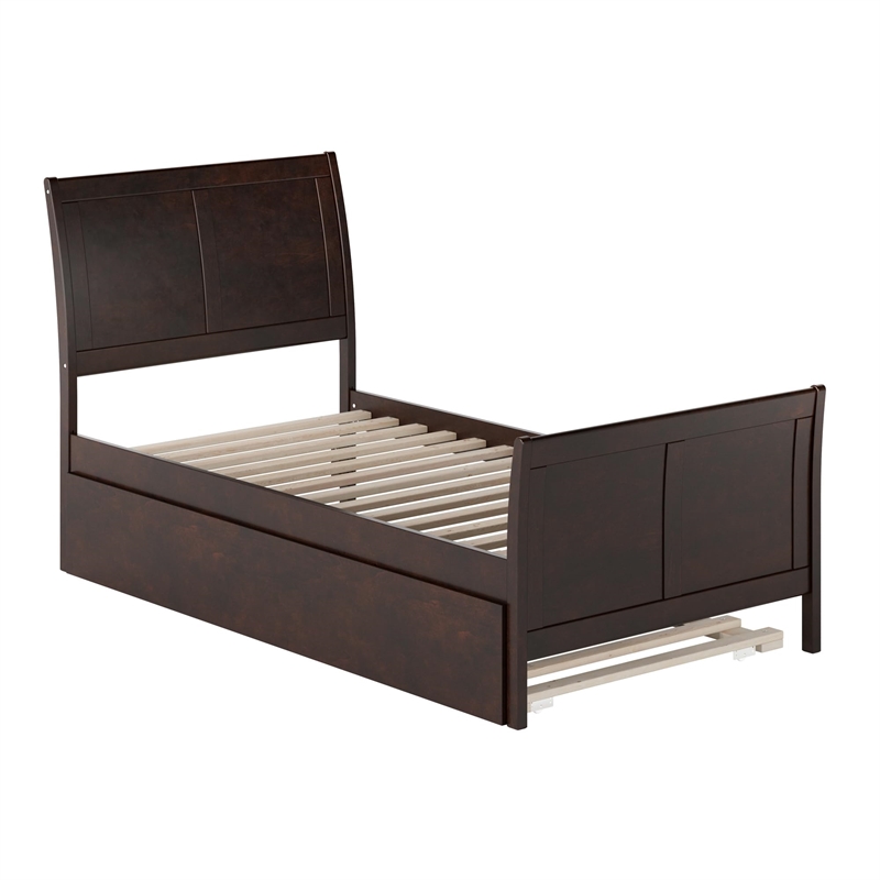 Portland Twin Wood Platform Bed with Matching Footboard & Trundle in Espresso