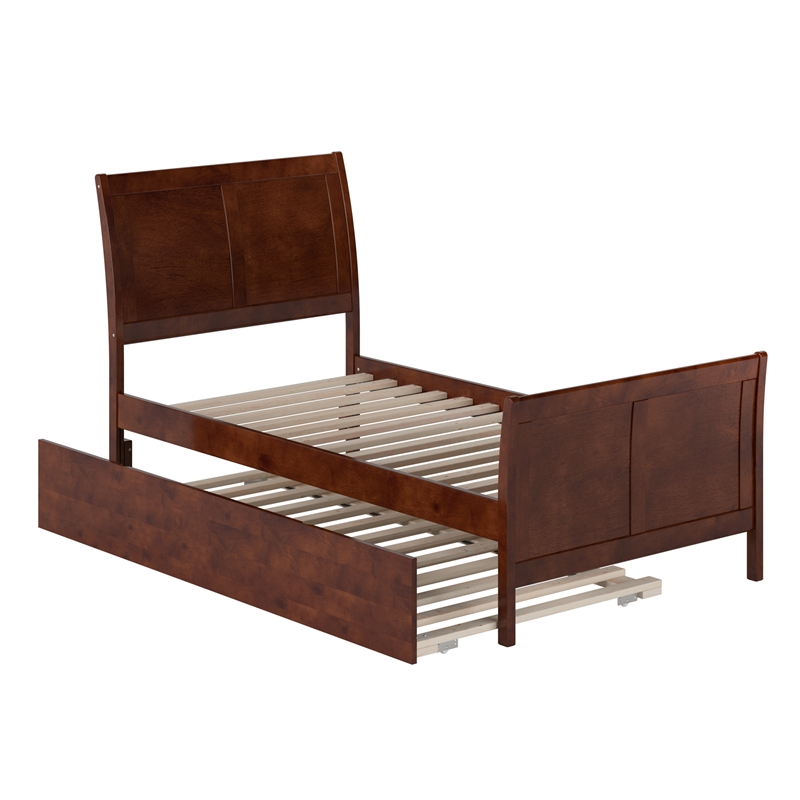 Portland Twin Wood Platform Bed with Matching Footboard & Twin Trundle in Walnut