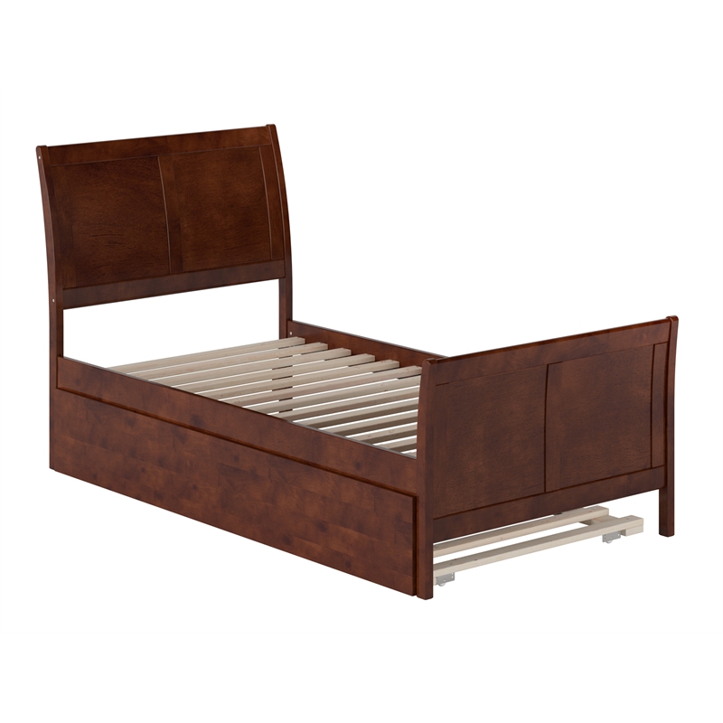 Portland Twin Wood Platform Bed with Matching Footboard & Twin Trundle in Walnut