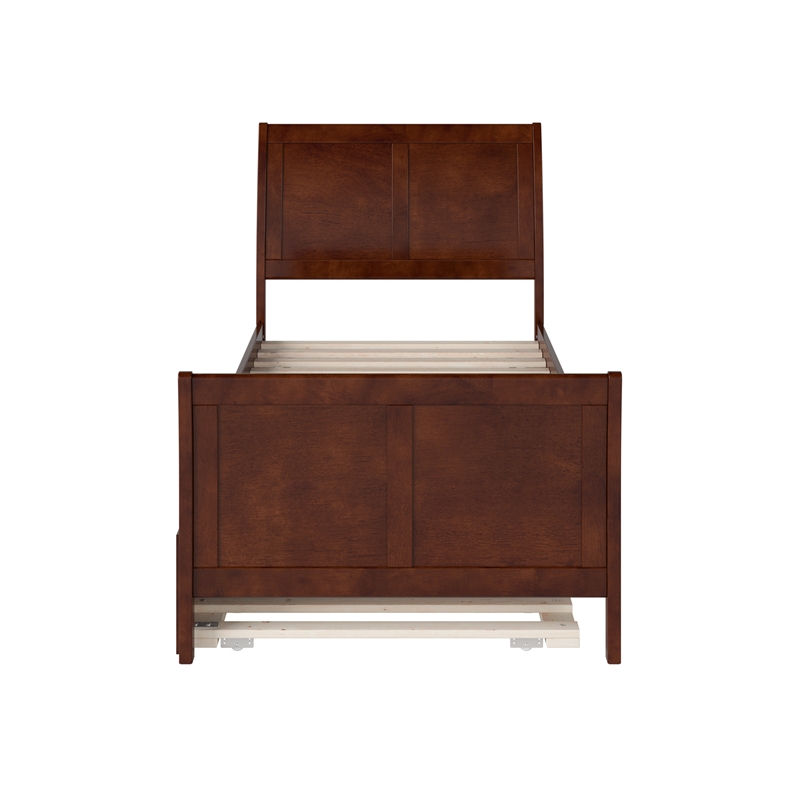 Portland Twin Wood Platform Bed with Matching Footboard & Twin Trundle in Walnut