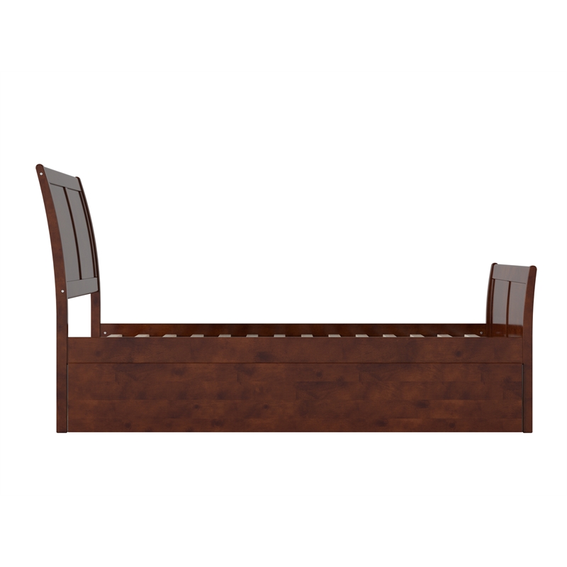 Portland Twin Wood Platform Bed with Matching Footboard & Twin Trundle in Walnut