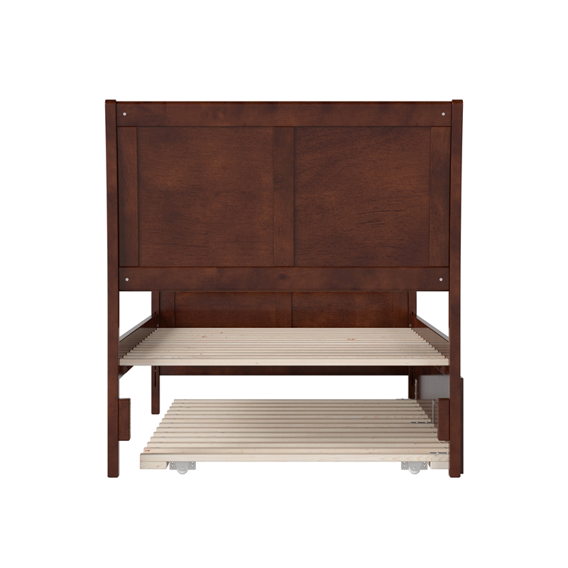 Portland Twin Wood Platform Bed with Matching Footboard & Twin Trundle in Walnut