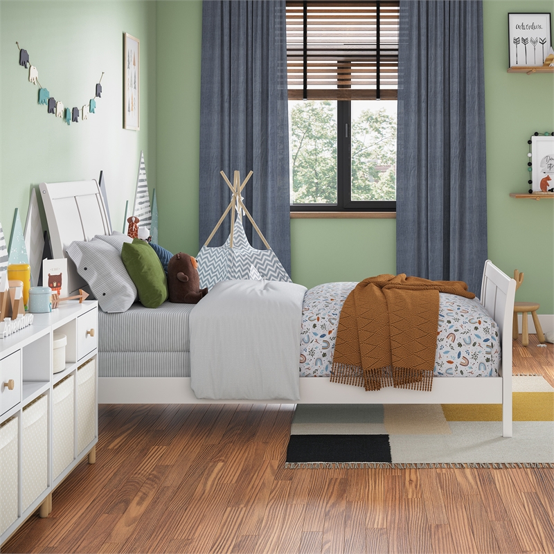 AFI Portland Twin Wood Foundation Bed Frame with Matching Footboard White