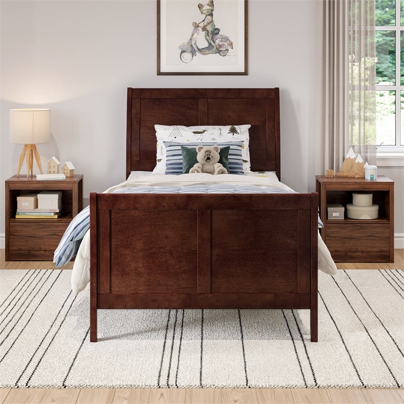 AFI Portland Twin Wood Foundation Bed Frame with Matching Footboard Walnut