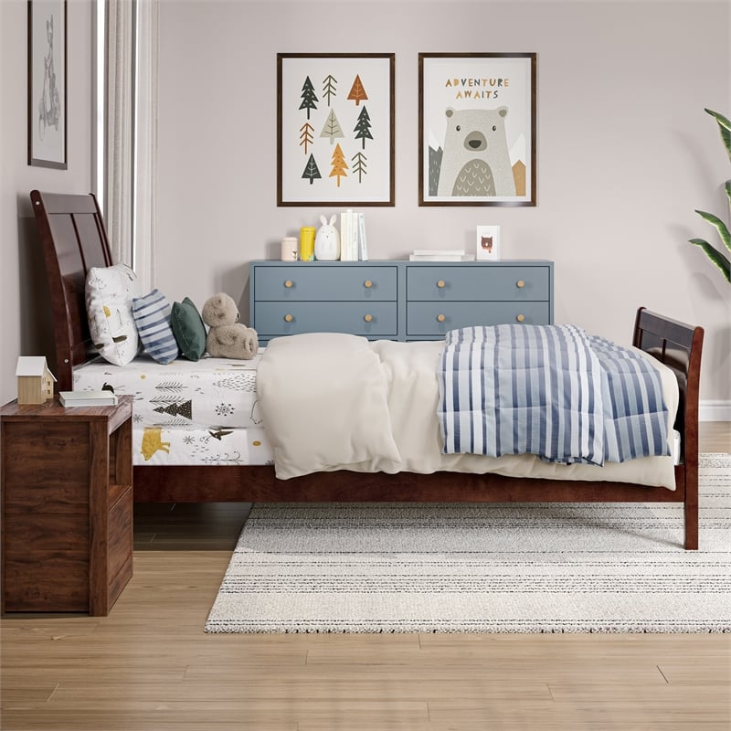 AFI Portland Twin Wood Foundation Bed Frame with Matching Footboard Walnut