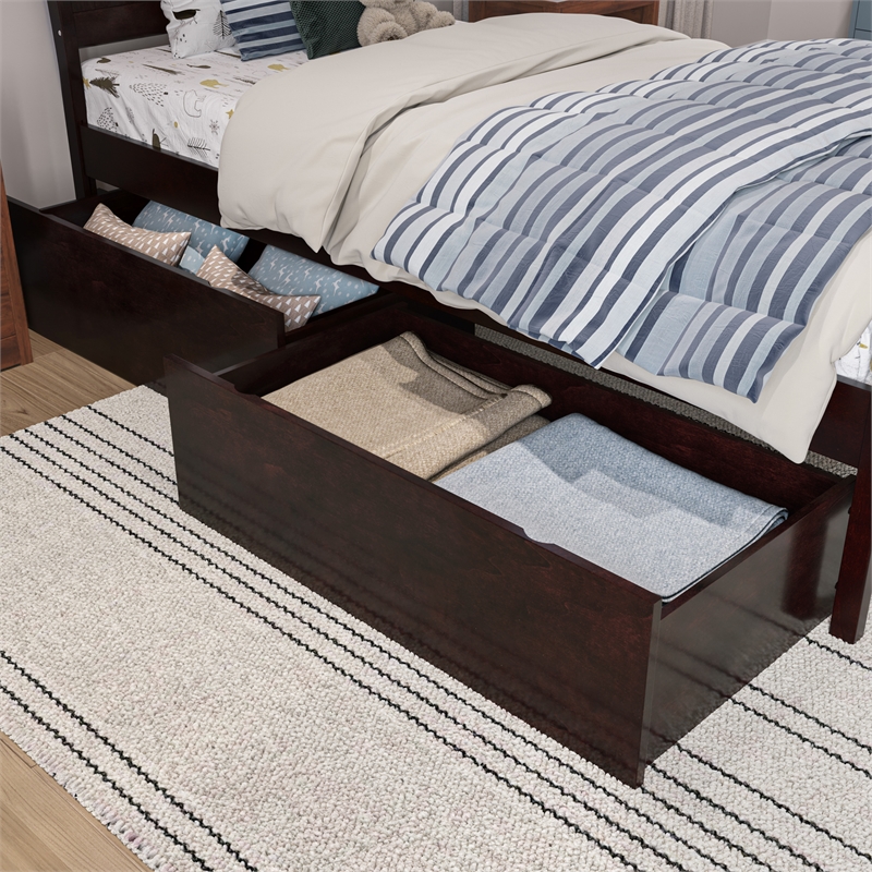 Portland Twin Storage Wood Platform Bed with Matching Footboard in Espresso
