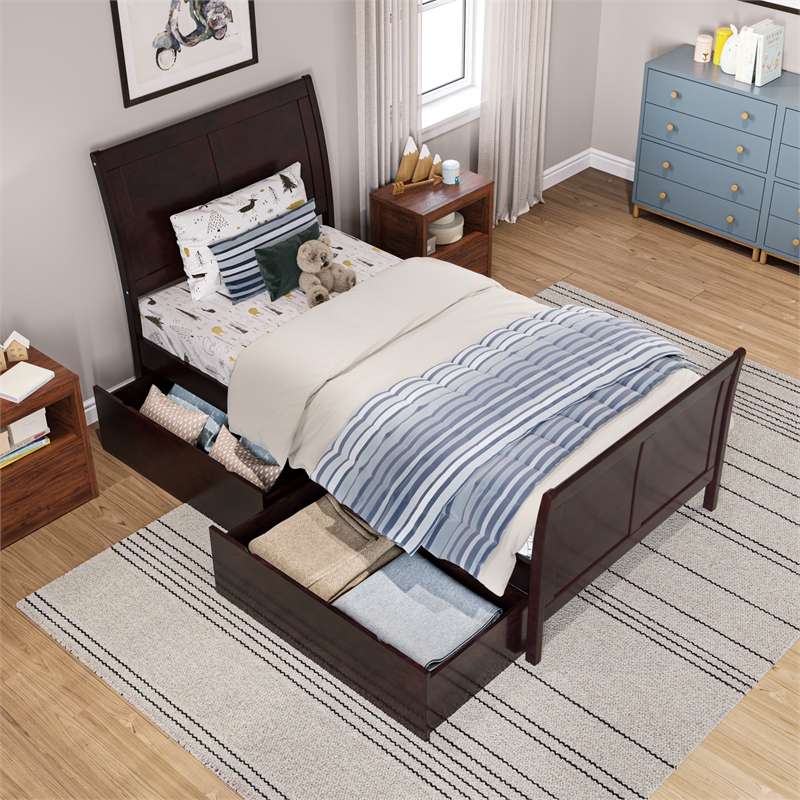 Portland Twin Storage Wood Platform Bed with Matching Footboard in Espresso