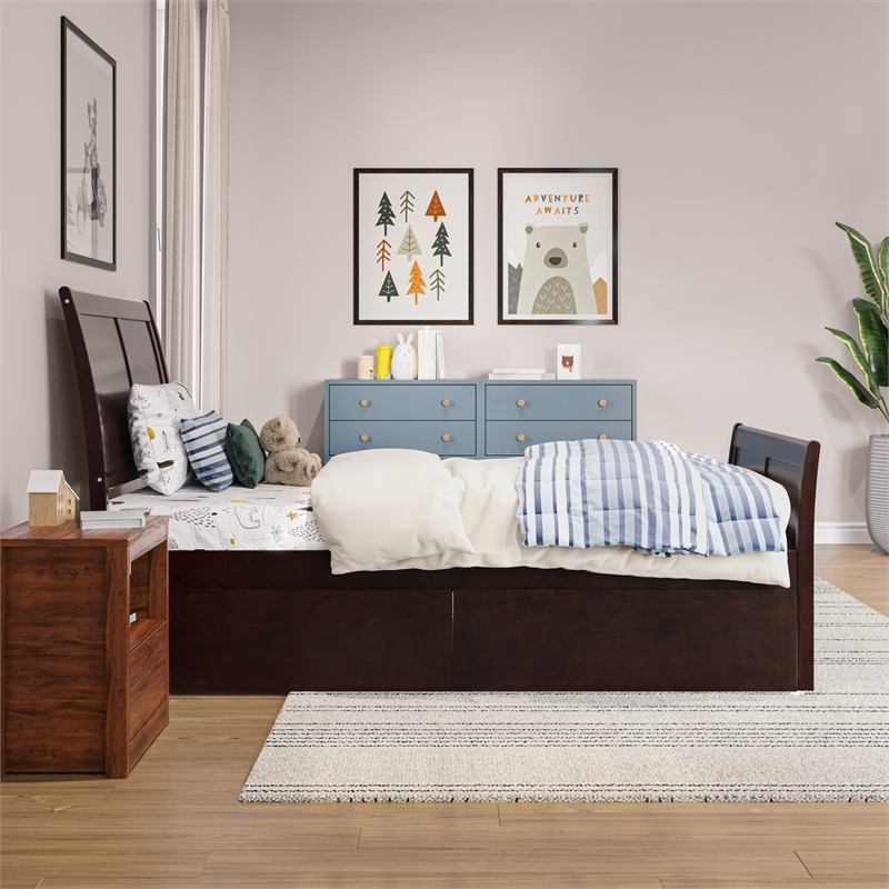 Portland Twin Storage Wood Platform Bed with Matching Footboard in Espresso