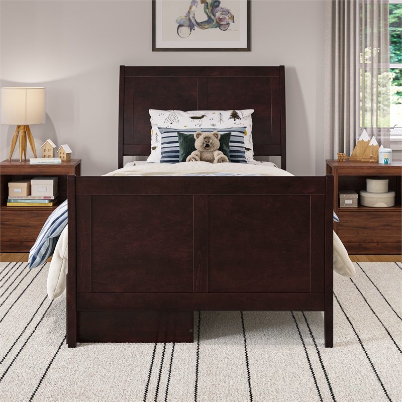 Portland Twin Storage Wood Platform Bed with Matching Footboard in Espresso