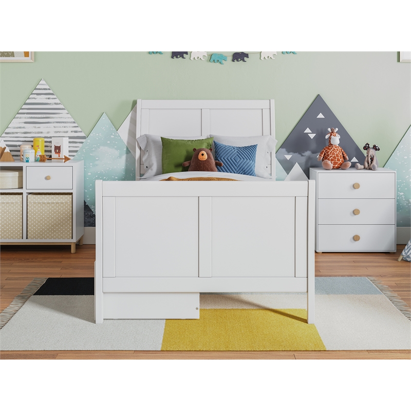 Portland Solid Wood Twin Storage Platform Bed with Matching Footboard in White