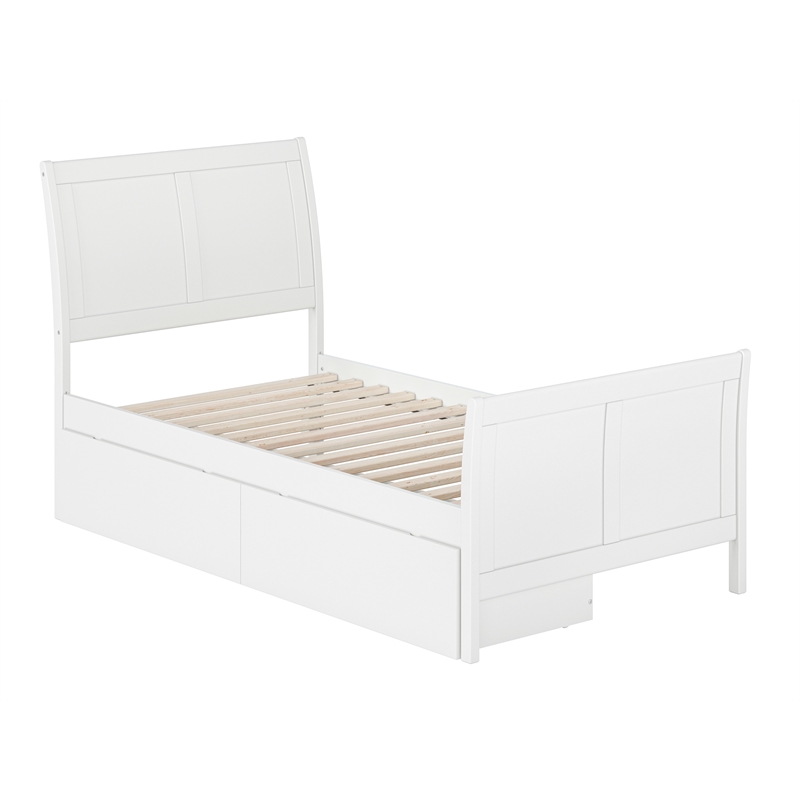 Portland Solid Wood Twin Storage Platform Bed with Matching Footboard in White