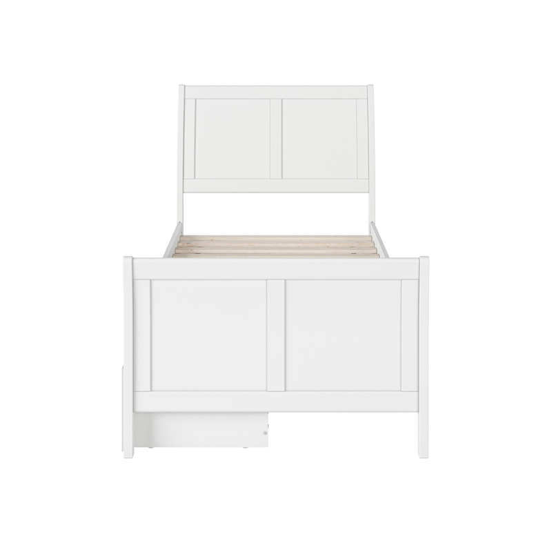 Portland Solid Wood Twin Storage Platform Bed with Matching Footboard in White