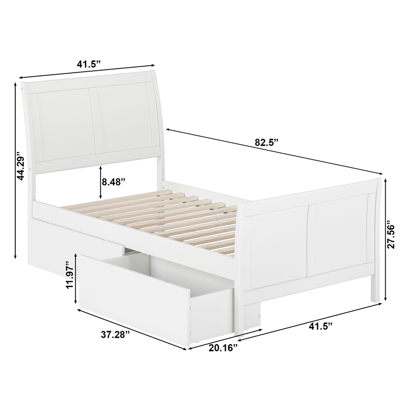 Portland Solid Wood Twin Storage Platform Bed with Matching Footboard in White