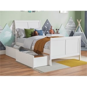 Portland Twin Storage Wood Platform Bed with Matching Footboard in White