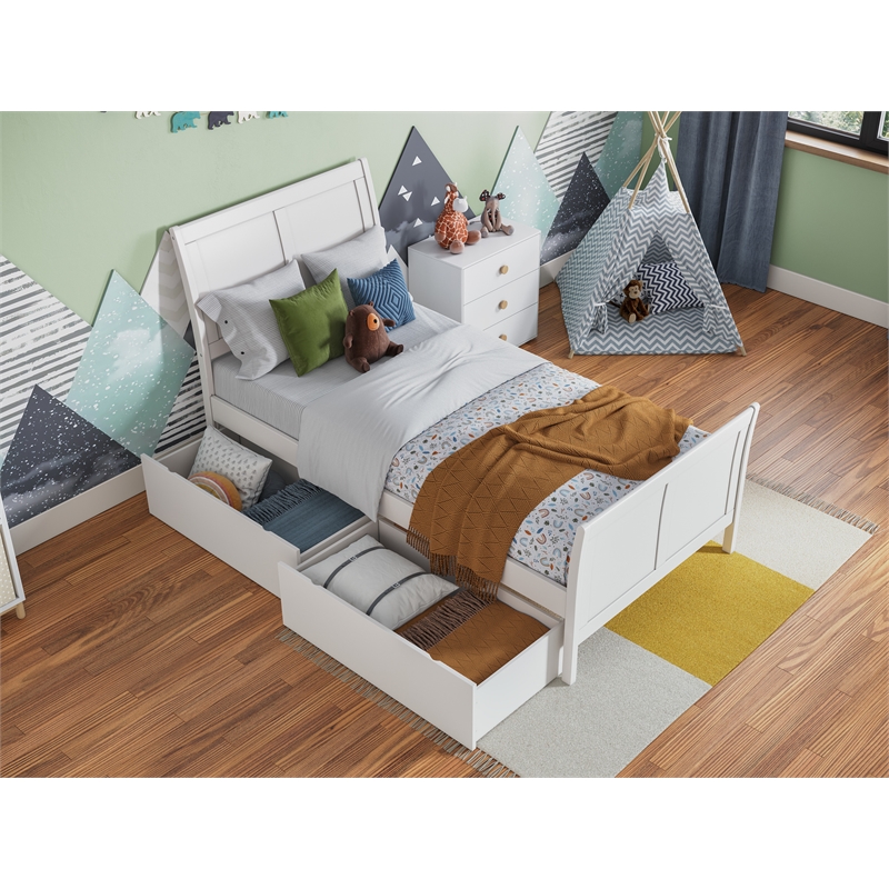 Portland Solid Wood Twin Storage Platform Bed with Matching Footboard in White
