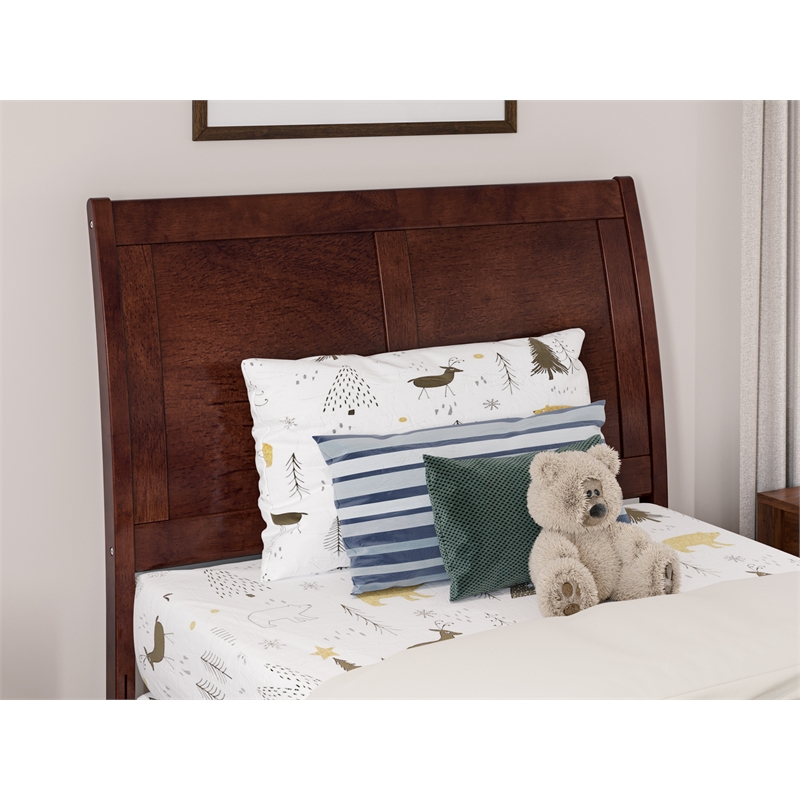 Portland Twin Storage Wood Platform Bed with Matching Footboard in Walnut