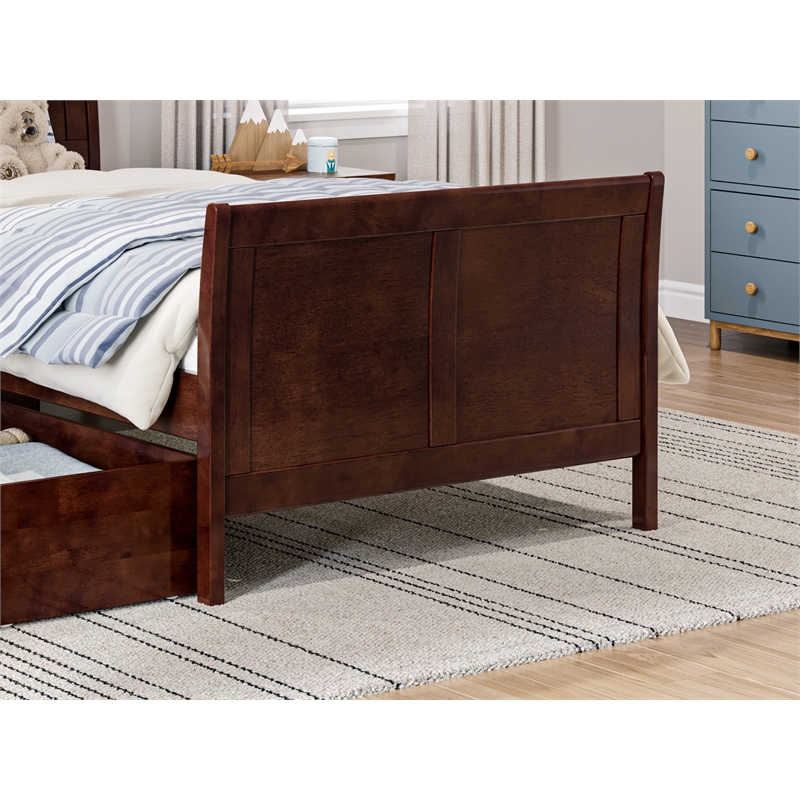 Portland Twin Storage Wood Platform Bed with Matching Footboard in Walnut