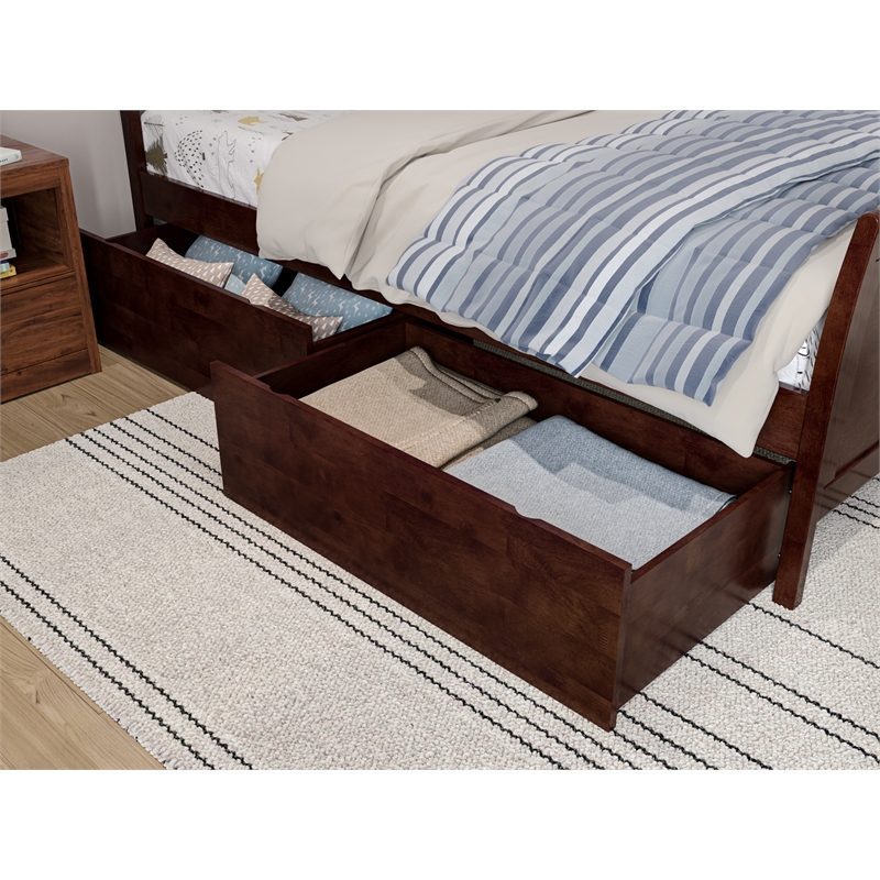 Portland Twin Storage Wood Platform Bed with Matching Footboard in Walnut