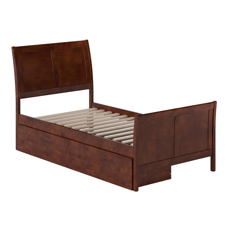 Portland Twin Storage Wood Platform Bed with Matching Footboard in Walnut