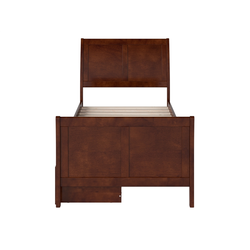 Portland Twin Storage Wood Platform Bed with Matching Footboard in Walnut