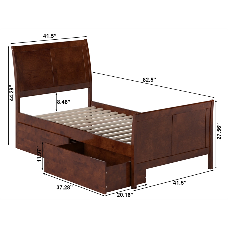 Portland Twin Storage Wood Platform Bed with Matching Footboard in Walnut