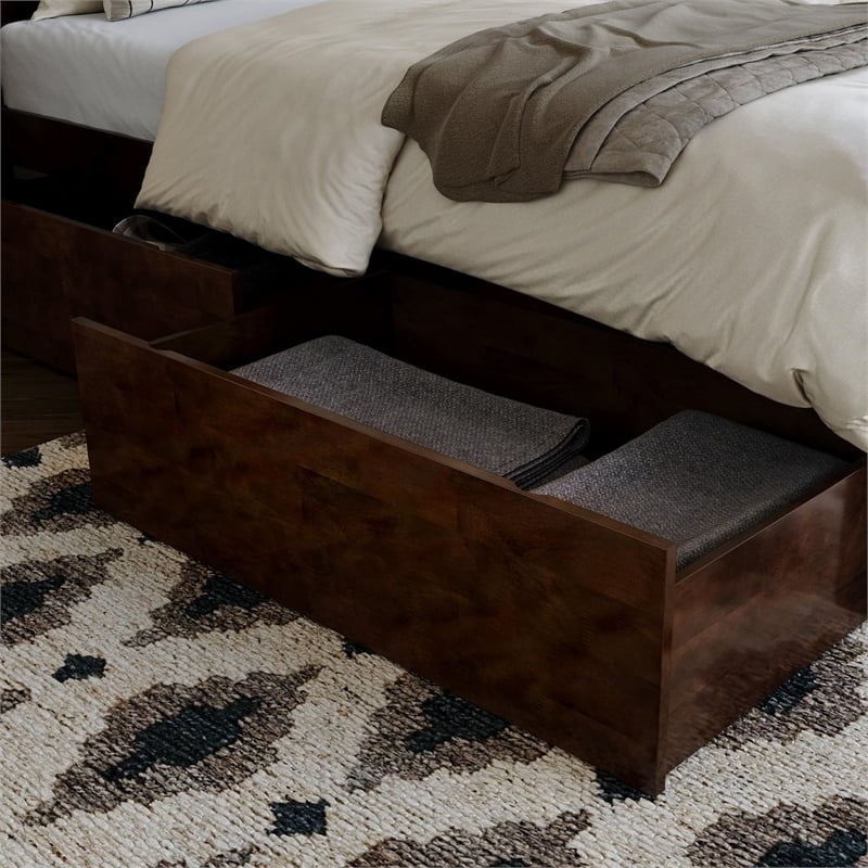 Portland Twin Storage Wood Platform Bed with Matching Footboard in Walnut