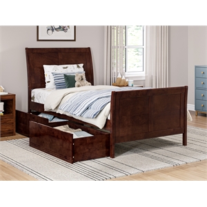 Portland Twin Storage Wood Platform Bed with Matching Footboard in Walnut