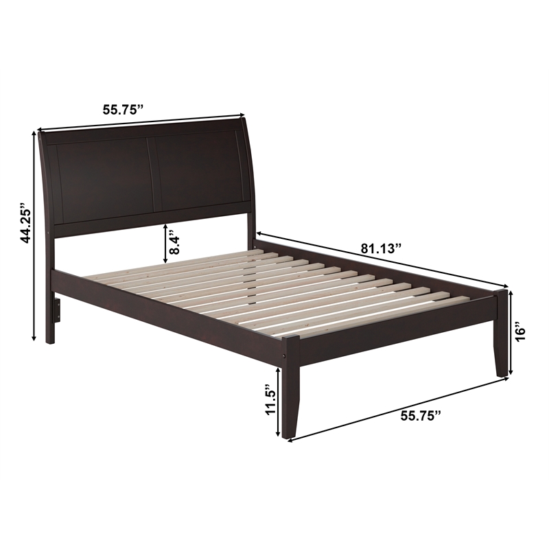 AFI Portland Full Solid Wood Platform Bed with USB Charging Station in Espresso