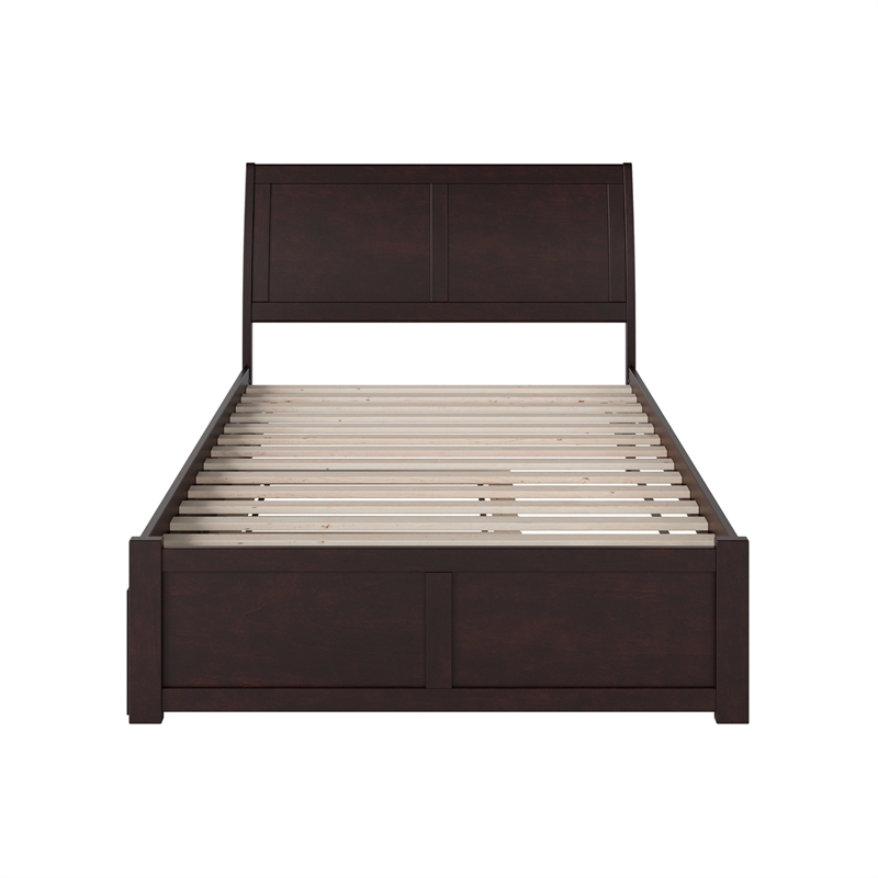 Portland Full Wood Platform Bed with Footboard and Twin Trundle in Espresso