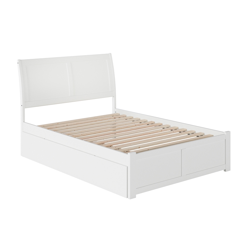 Portland Full Wood Platform Bed with Footboard and Twin Trundle in White