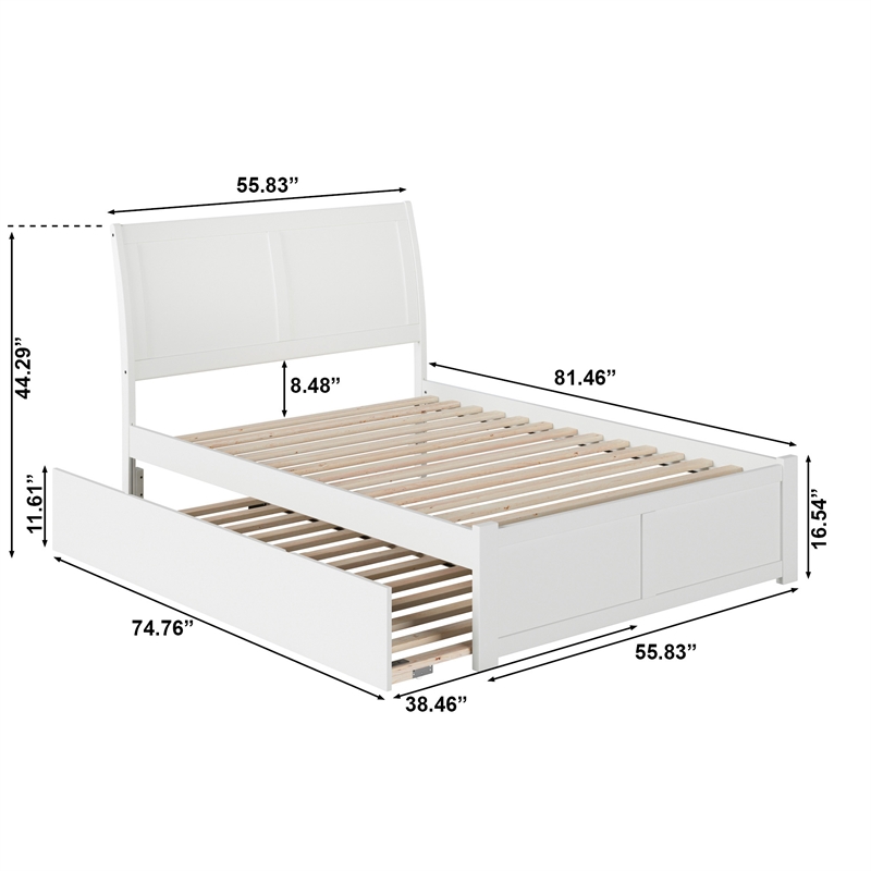 Portland Full Wood Platform Bed with Footboard and Twin Trundle in White
