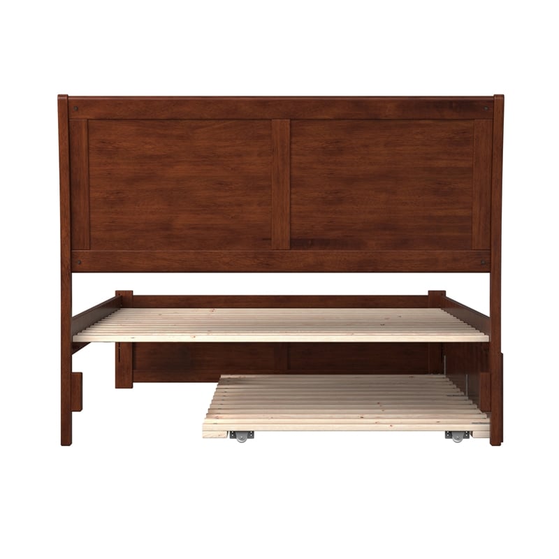 Portland Full Wood Platform Bed with Footboard and Twin Trundle in Walnut