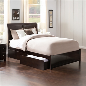 Portland Full Wood Platform Bed with Footboard and Storage Drawers in Espresso