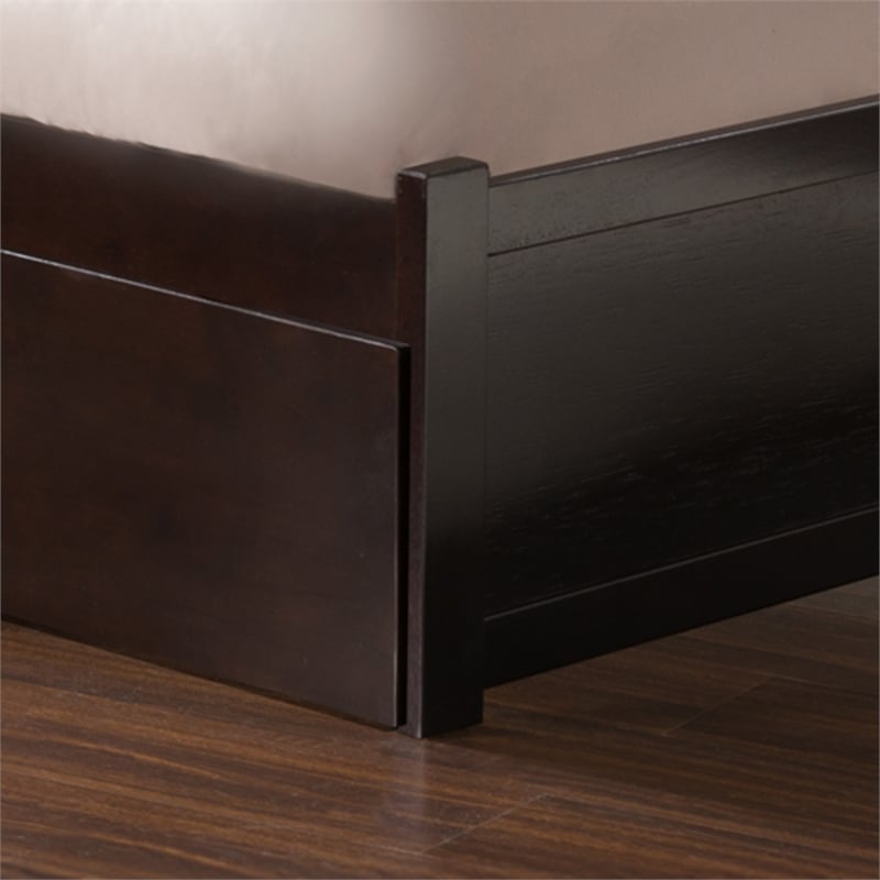 Portland Full Wood Platform Bed with Footboard and Storage Drawers in Espresso