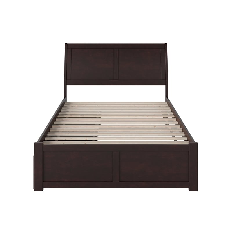 Portland Full Wood Platform Bed with Footboard and Storage Drawers in Espresso