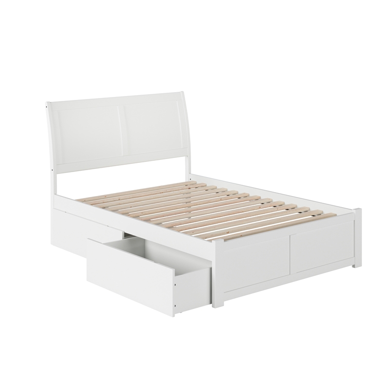 Portland Full Wood Platform Bed with Footboard and Storage Drawers in White