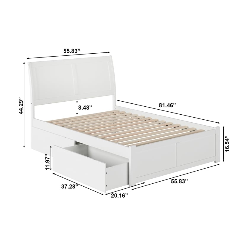 Portland Full Wood Platform Bed with Footboard and Storage Drawers in White