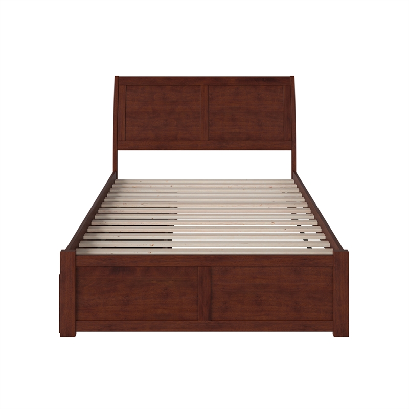 Portland Full Wood Platform Bed with Footboard and Storage Drawers in Walnut