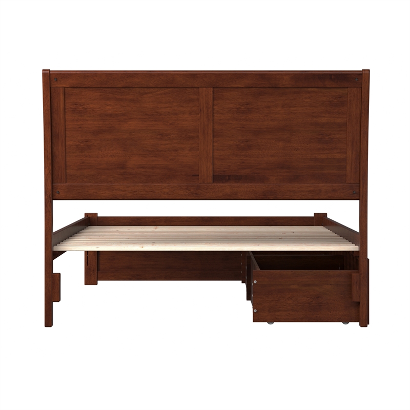 Portland Full Wood Platform Bed with Footboard and Storage Drawers in Walnut