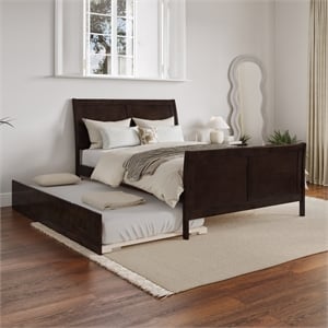 Portland Full Wood Platform Bed with Matching Footboard & Trundle in Espresso