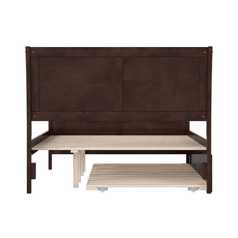 Portland Full Wood Platform Bed with Matching Footboard & Trundle in Espresso