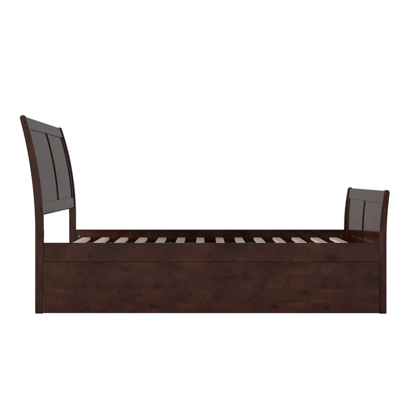 Portland Full Wood Platform Bed with Matching Footboard & Trundle in Espresso