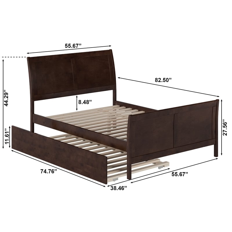 Portland Full Wood Platform Bed with Matching Footboard & Trundle in Espresso