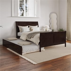 Portland Full Wood Platform Bed with Matching Footboard & Trundle in Espresso