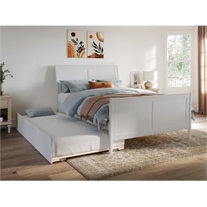 Portland Full Wood Platform Bed with Matching Footboard & Twin Trundle in White