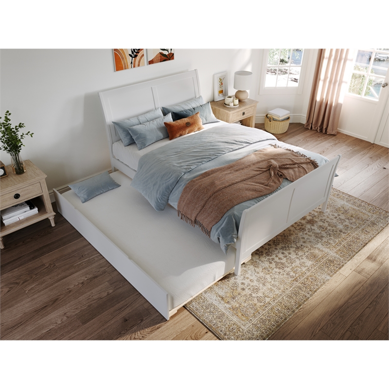 Portland Full Wood Platform Bed with Matching Footboard & Twin Trundle in White