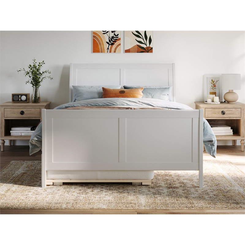 Portland Full Wood Platform Bed with Matching Footboard & Twin Trundle in White