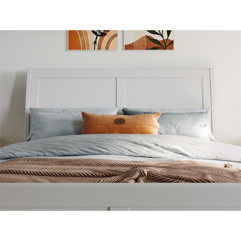 Portland Full Wood Platform Bed with Matching Footboard & Twin Trundle in White