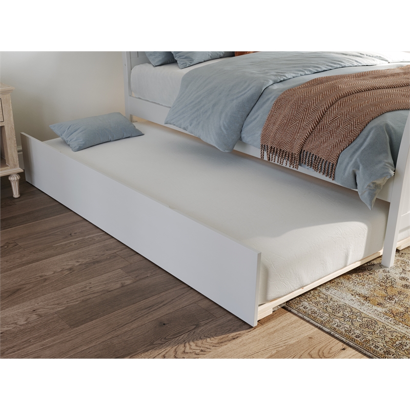 Portland Full Wood Platform Bed with Matching Footboard & Twin Trundle in White