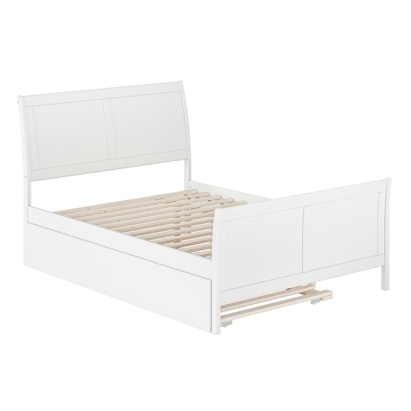 Portland Full Wood Platform Bed with Matching Footboard & Twin Trundle in White